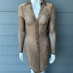 Hera Collection Brown Long-Sleeve Button-Front Sheer Dress